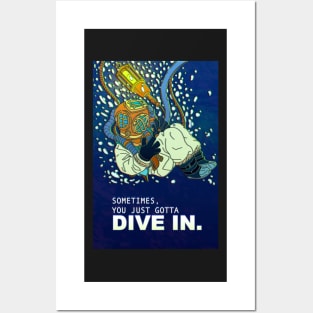 Diving in a Vintage suit Posters and Art